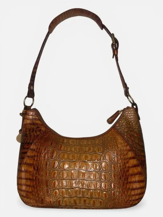 VTG Brahmin Shoulder Bag Pecan Melbourne Crocodile Embossed Leather Hobo 90s - Picture 4 of 8